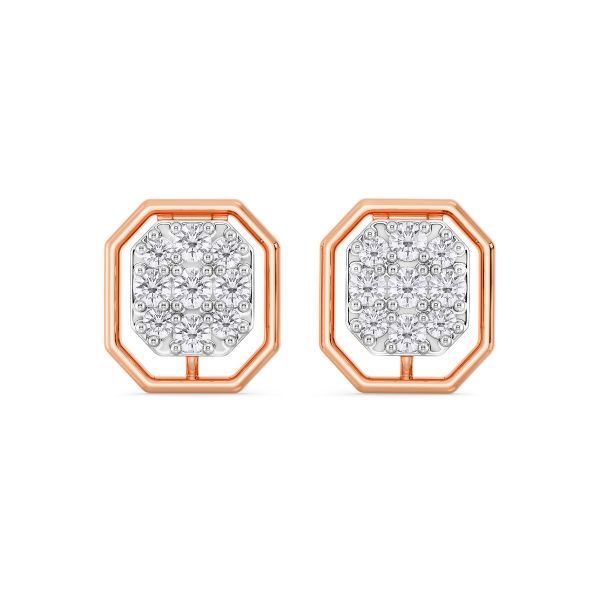 Qayanat Duo Hexagon Diamond Stud Earrings