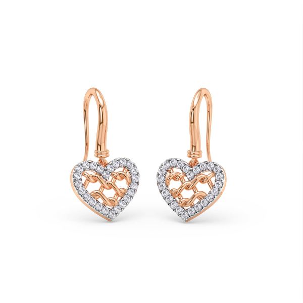 Knitted Heart Diamond Hoop Earrings