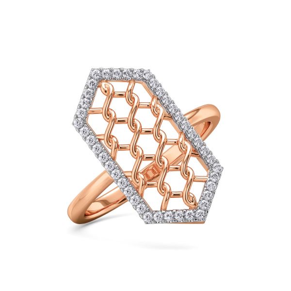Heptagonal Knit Diamond Ring